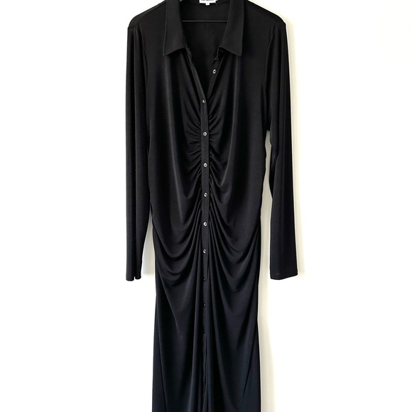 Good American Good Touch Button Front Ruched Midi Dress Black Size 3XL - Picture 7 of 12